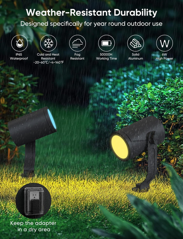 Smart Landscape Lighting Kit 12W, 2 Pack Outdoor Spot Lights RGBCW6