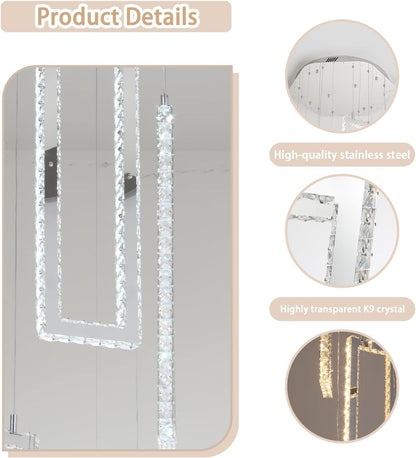 H158 Crystal Rectangle Chandelier 12 Ring Chandeliers for High Ceiling Gold Large Pendant Lighting High Ceiling Light for Living Room Staircase Foyer3