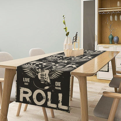 Rock Music Table Runner, Rock and Roll Electric Guitar Black Music Character Theme Table Runner for Kitchen Dinning Decor Home Wedding Party Holiday, 13X60 Inch7