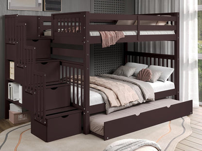 Stairway Bunk Beds Full over Full with 4 Drawers in the Steps and a Full Trundle, Dark Cherry9