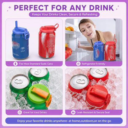 ORIGINAL CREATOR -  6 Pack 6 Color Soda Can Lids with Straws, Reusable Silicone Straws Soda ​Can Covers, Bpa-Free,Airtight Seal, Easy to Use, Prevents Spills, Fits Standard Cans.6