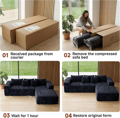 Couch ≈105-Inch L-Shaped Sofa,Boneless Couch with Chaise Black9