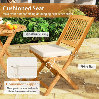 3 Pieces Acacia Wood Patio Folding Bistro Set, Outdoor Table and Chairs Set with Soft Cushions, Patio Furniture Set for Porch, Balcony, Garden, Deck and Backyard4