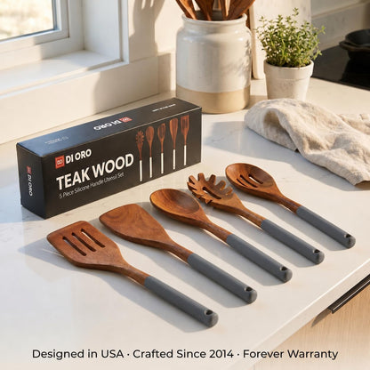 DI ORO Wooden Kitchen Utensil Set - 5 Pc Spoon & Spatula, Dark Grey6