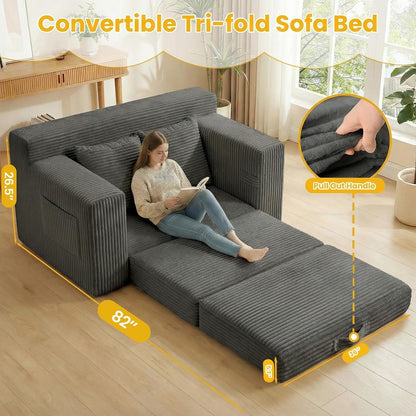 Boneless Couch,Boneless Loveseat Sleeper Sofa Bed – 3-In-1 Convertible Couch Bed with Side Pockets & Handle,Pull Out Corduroy Futon for Small Space,Living Room & Bedroom,2 Pillows Included,No Assembly5