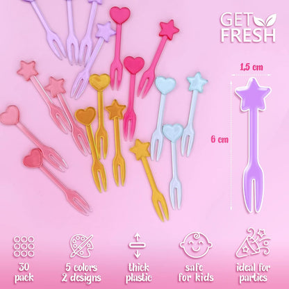 30 Forks for Kids - Fruit Picks, Bento Box Picks, Reusable Mini Toothpick Sticks, Heart Dessert Forks for Children Party and Lunch Box2