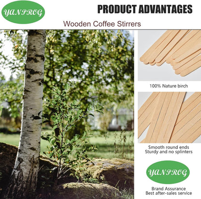 Wooden Coffee Stirrers 5.5" Coffee Stir Sticks 100 Pcs, Natural Birch round End Thick Birch Wood Eco-Friendly， Suitable for Coffee, Cocktail and Hot Drinks2
