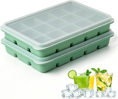 Ice Cube Trays with Lid, 2 Packs 30 Cubes Durable Stackable Flexible Silicone Ice Cube Trays for Freezer with Removable Silicone Lids for Baby Food, Whiskey, Cocktail, Coffee, BPA Free1
