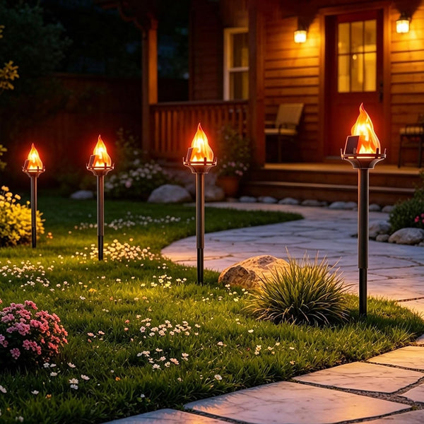 Solar Flame Torch Lights, Flickering LED Waterproof，4 Pack2