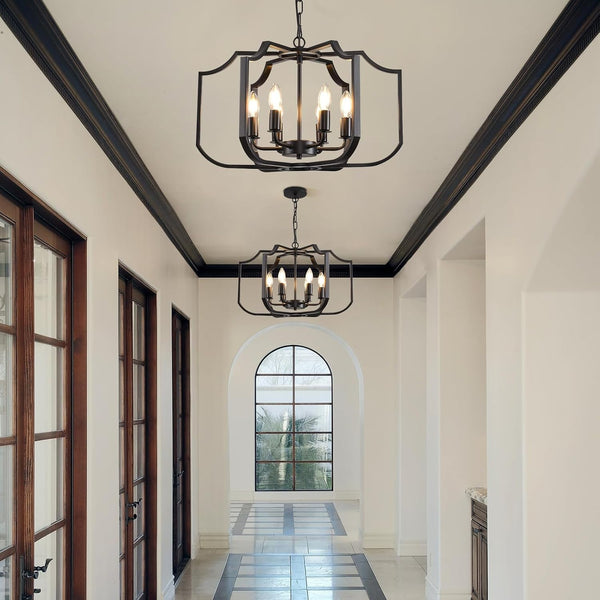 21.6" Black Chandelier, 6-Light Geometric Dining Room Fixture, Modern Metal Chandelier Lighting for Farmhouse Living Room, Bedroom, Entryway, Kitchen Island8