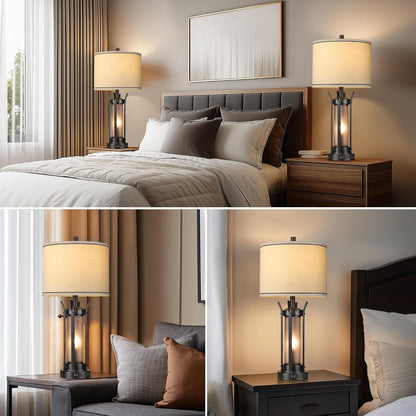 26" Table Lamps for Living Room, Rustic beside Lamp, Black6