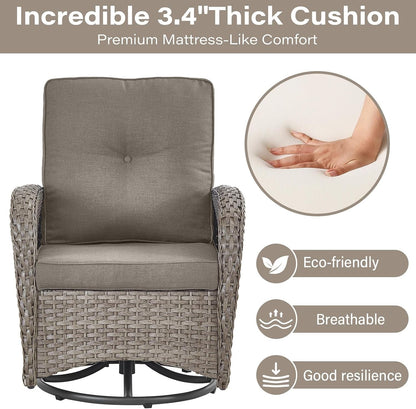 5 Piece Swivel Rocker Glider Outdoor Chairs Set of 2 with Ottoman and Glass Side Table Patio Bistro Furniture Set, Comfort High Back Wicker Patio Conversation Set for Deck Porch Sunroom4