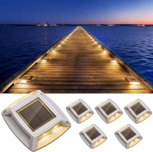 Solar Dock Lights Outdoor 6 Pack, IP68 Waterproof Driveway Deck Light, Warm1