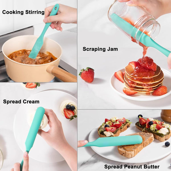 3 Pieces Large Silicone Measuring Cups Flexible Chocolate Melting Cups with 4 Pieces Silicone Jar Spatulas for Home Baking5