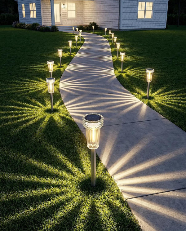 12 Pack Solar Pathway Lights Outdoor, Solar Powered Garden Lights Auto On/Off, Waterproof Stainless Steel Pole Landscape Lighting for Path, Yard, Walkway, Driveway Decor - Warm White8