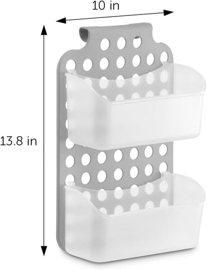 over Shower Door Organizer, 2 Bins, Adjustable Hanging Storage2