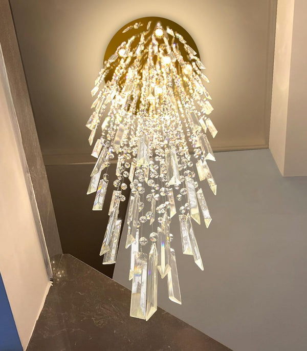 78'' Modern Crystal Chandelier High Ceiling Chandeliers for Entryway Large Raindrop Chandeliers LED Dimmable Flush Mount Light Fixtures for Staircaes Foyer Hallway Living Room LED Bulbs Included Gold5