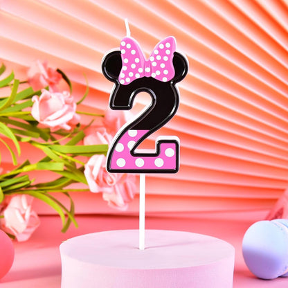 2.76 Inch Cartoon Pink and Black Mouse 2 Number Birthday Candles, Anime Cartoon Number Candles, Cake Number Candles, Party Celebration, Style Candle2