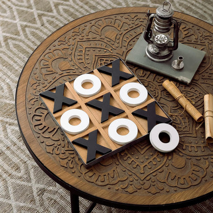 12X12 Inch Large Tic Tac Toe Wood Board Game Classic Coffee Table Decor Decorative Wooden Travel Game for Family3
