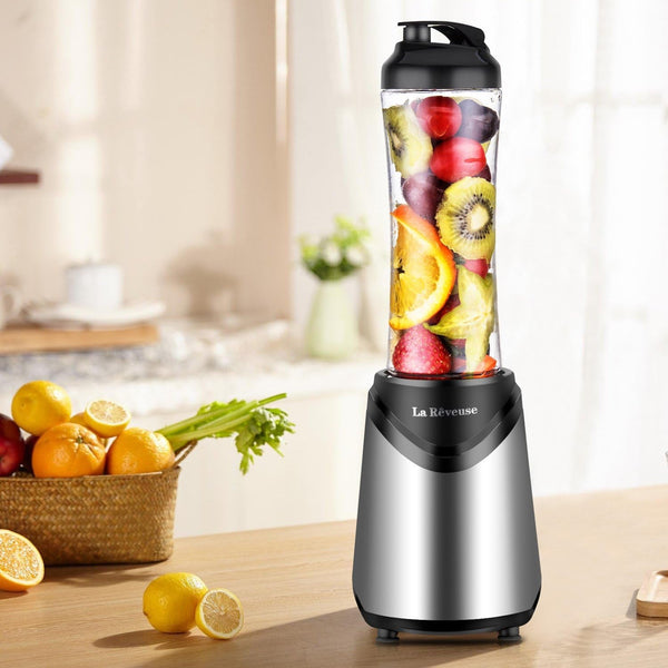 Smoothies Blender Personal Size 300 Watts with 18 Oz Bpa-Free Portable Travel Sports Bottle, Silver9