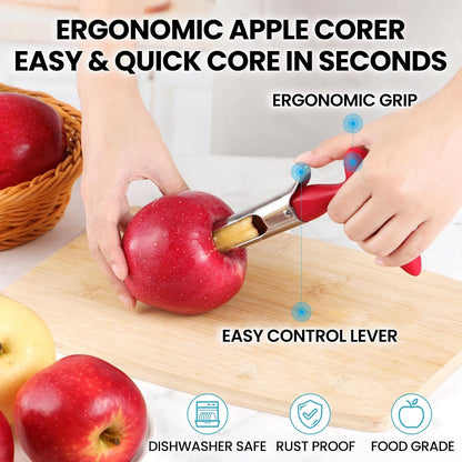 Premium Apple Corer Tool - Easy to Use and Clean - Sturdy Apple Core Remover with Sharp Serrated Blades - Stainless Steel Corers for Apple and Pear - Core Fruits with Ease(Red)8
