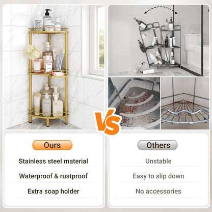 Corner Shower Caddy Standing, 3 Tier Metal Shower Organizer, Gold7