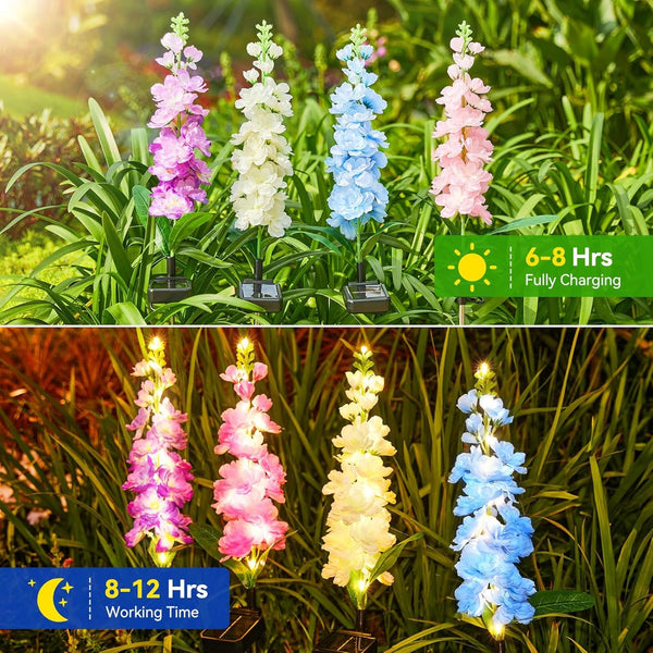 Solar Lights Outdoor Garden Decor, 4 Pack Upgraded Delphinium Solar Garden Lights with 36 Leds, Vivid Flowers Outdoor Waterproof for Landscape Patio Yard Decor3