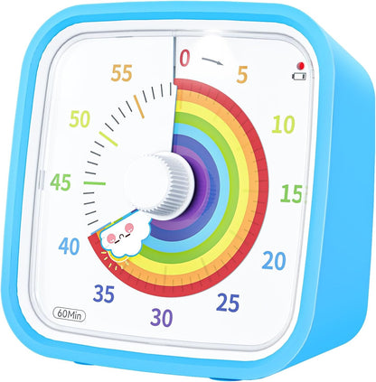 Rainbow Visual Timer for Kids, 60-Min Countdown Timer, Blue | Protective Case, No Ticking, Mute and Ringing Alarm Available, Time Management Tool, Low Power Reminder, for Study,Game,Work1