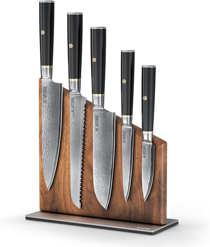 Magnetic Kitchen Knife Block Set - Japanese 67 Layer High-Grade VG-10 Steel Knives, Sharp, G10 Handle Professional Kitchen Knife Set - Black Damascus (6 Pieces)1
