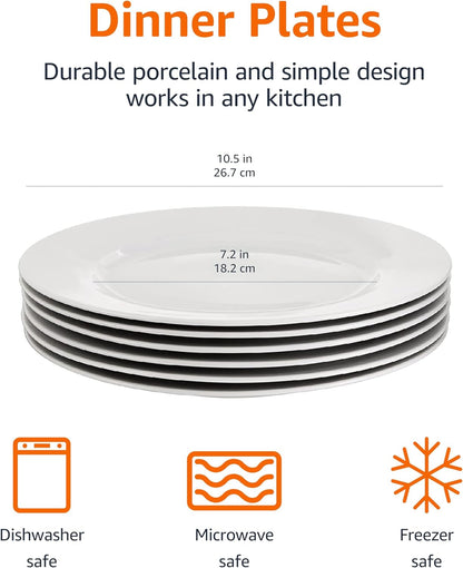 6-Piece White Dinner Plate Set, Microwave and Dishwasher Safe for Everyday Use, 10.5 Inches2