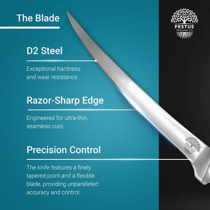 Filet Knife - 6-Inch Japanese Boning Knife | Hard D2 Steel Alloy Fish Fillet Knife | Professional Chef Poultry Knife | Sharp Blade with Ergonomic Wood and Epoxy Resin Handle2