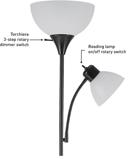 67135 72" Floor Lamp with Adjustable Reading Light, Bright, Easy-To-Assemble Torchiere for Bedroom, Living Room & Office - Space-Saving Slim Design8