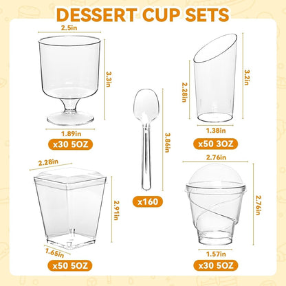 400-Pack 5 Oz Dessert Cups with Lids and Spoons, Clear Plastic Parfait & Yogurt Cups, Mini Shooter Cups for Parties, Ice Cream, Pudding, Fruit | Square Appetizer Containers2