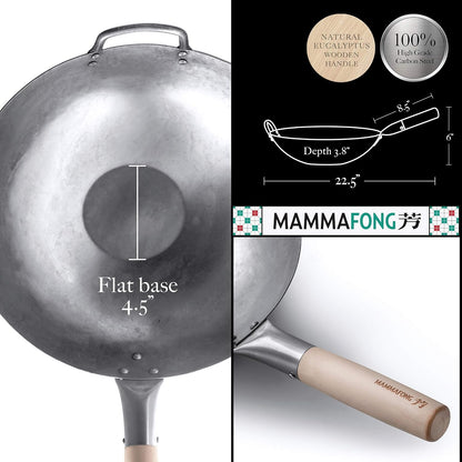 Flat Bottom Carbon Steel Wok Pan - Authentic Hand Hammered Woks and Stir Fry Pans - 14" Pow Wok3
