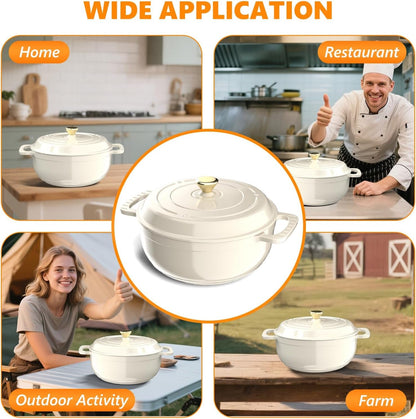 7.5QT round Dutch Oven, Enameled Cast Iron Dutch Oven Pot with Lid & Dual Handles, Oven Safe up to 500° F, for Sourdough, Bread Baking, Stews and Roasting, White8