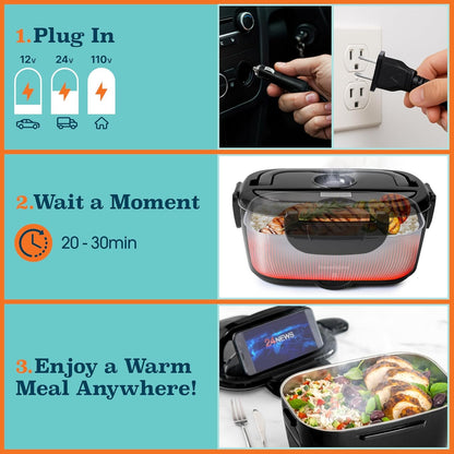 Electric Lunch Box for Adults 100W Heated Lunch Box for Men 1.5L Stainless Steel Portable Food Warmer, 12/24/110V for Travel & Work, Loncheras Electricas Para Calentar Almuerzo3