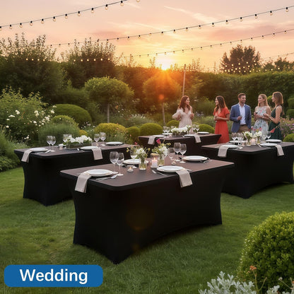 6FT Black Table Cloth - 2 Pack Fitted Stretch Rectangle Spandex Tablecloth, Washable Table Cover for Party, Picnic, Wedding, Banquet, Birthday and Festival(30" X 72")8