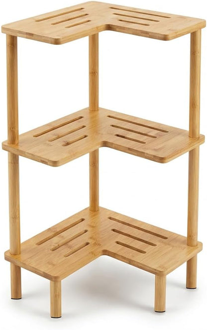 Corner Shelves Shower Caddy Stand 3-Tier,Bamboo Space Saving Shower Organizer,With Anti-Slip Feet,Bathroom Shelves for inside Shower,Large Capacity,Storage in Showers, Kitchens and Living Room1