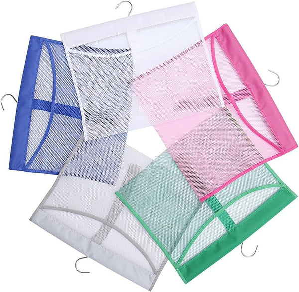 Hanging Mesh Shower Pockets for 34Oz/1000Ml Shampoo and Conditioner,Colorful Bath Toy Organizer,Hanging Tandem Type Closet Accessories Storage Bag,Gray7