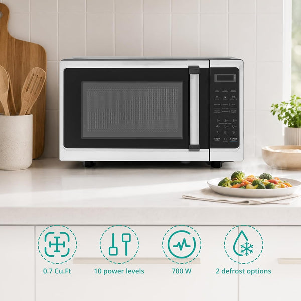 0.7 Cu.Ft Countertop Microwave Oven, 700W 120V Digital Microwave with LED Display, Child Lock, 10 Power Levels & 6 Auto Cooking Menus, Easy to Use for Kitchen, Dorm, Apartment2