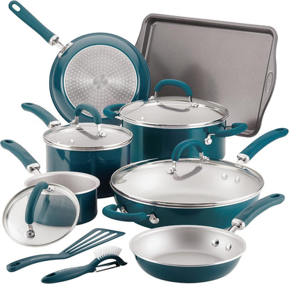 Create Delicious Nonstick Cookware Induction Pots and Pans Set, 13 Piece - Teal Shimmer1