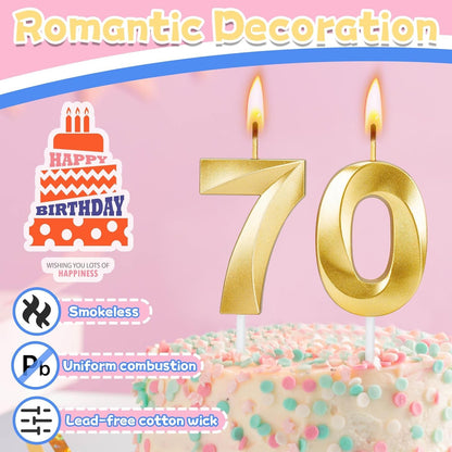 70Th Birthday Decorations, Gold Number 70 Candles for Cake4
