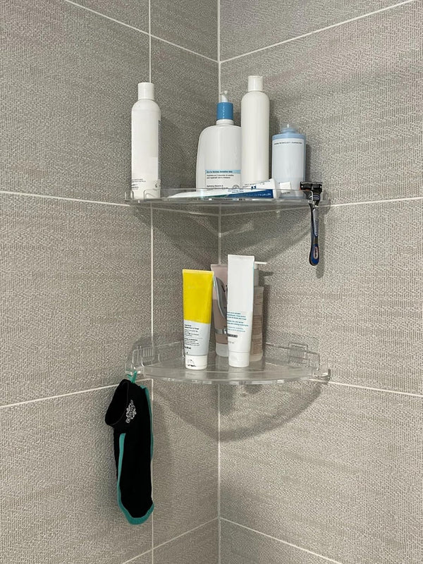 Adhesive Acrylic Corner Shower Caddy 2 Pack, Rustproof Bath Shelf4