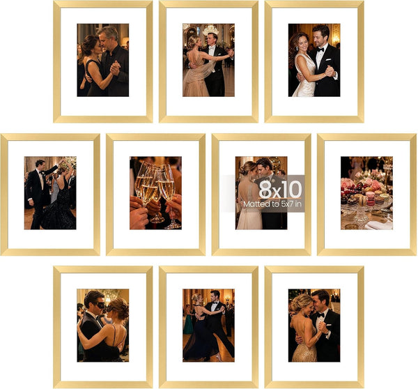 8X10 Picture Frame, Photo Collage Wall Decor Set of 10, Gold1