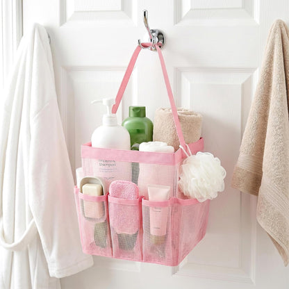 Mesh Shower Caddy, 9 Pocket Large Capacity Beach Tote Bag with Handle,Portable Shower Caddy Bag for College Dorm Room Essentials, Pink Hanging Bathroom Bag for Toiletry, Swimming, Gym, Camp, Beach6