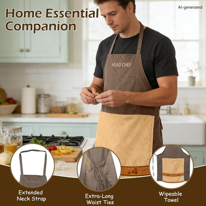 Funny Aprons for Men, Head Chef Prank Apron Hidden Surprise, Gag Gifts | Funny BBQ Apron for Men, Prank Cooking and Grilling Apron with Pocket, Novelty Design for Dad, Husband and Friends2