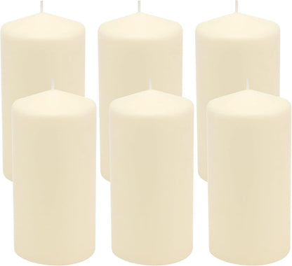 Unscented Pillar Candles – 65 Hour Burn Time, Long-Lasting Wax Candles for Weddings, Holidays, Home Décor & Special Events, Pack of 6, Ivory, 3" X 6"1