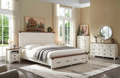 54" Tall Farmhouse Queen Size Bed Frame, Antique White8