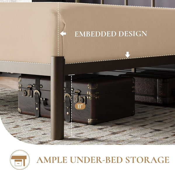 Queen Size Metal Platform Bed Frame with Victorian Vintage Headboard/Under Bed Storage/No Box Spring Needed/Easy Assembly/Noise Free/Mattress Foundation/Gold4