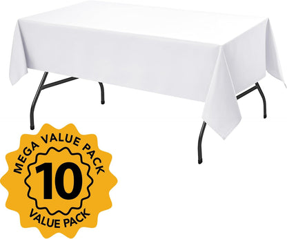 10-Pack White Tablecloths for Rectangle Tables, 60 X 102 Inches | Stain-Resistant Polyester Fabric for 6 Foot Tables - Washable Table Covers for Weddings, Banquets, Birthday, Parties, Events2